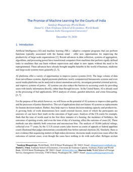 The Promise of Machine Learning for the Courts of India Sandeep Bhupatiraju (World Bank) Daniel L