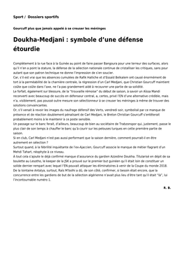 Doukha-Medjani : Symbole D’Une Défense Étourdie