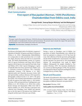 First Report of Roa Jayakari (Norman, 1939) (Perciformes: Chaetodontidae) from Odisha Coast, India