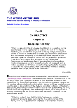 THE WINGS of the SUN in PRACTICE Keeping Healthy