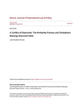 The Kimberley Process and Zimbabwe's Marange Diamond Fields