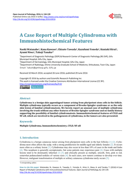 A Case Report of Multiple Cylindroma with Immunohistochemical Features