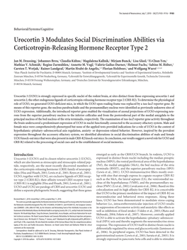 Urocortin 3 Modulates Social Discrimination Abilities Via Corticotropin-Releasing Hormone Receptor Type 2