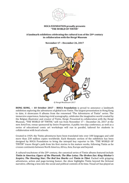 HOCA FOUNDATION Proudly Presents “THE WORLD of TINTIN”