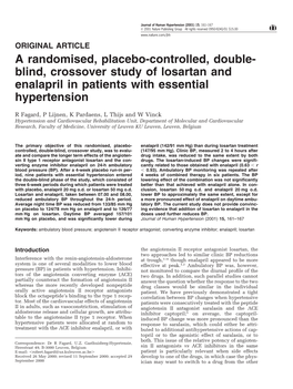 A Randomised, Placebo-Controlled, Double- Blind, Crossover Study of Losartan and Enalapril in Patients with Essential Hypertension