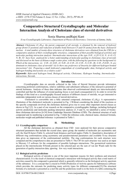 Comparative Structural Crystallography and Molecular Interaction Analysis of Cholestane Class of Steroid Derivatives