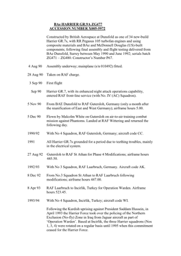 Bae HARRIER GR.9A ZG477 ACCESSION NUMBER X005-5972