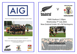 FMG Stadium 2.30Pm Wednesday 7Th July 2021 New Zealand Under 20 V NZ Harlequins