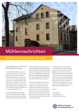 Mühlennachrichten Aus Berlin Und Brandenburg · Mai 2015