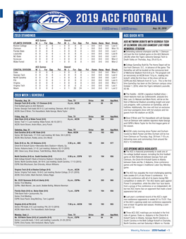 2019 Standings Acc Quick Hits 2019 Week 1 Schedule