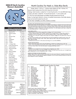 North Carolina Tar Heels Vs. Duke Blue Devils Women’S Basketball Sunday, March 1, 5:07 P.M