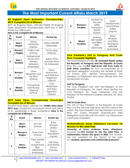 The Most Important Current Affairs March 2019