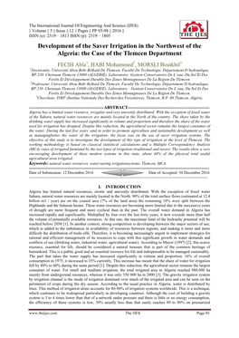 Development of the Saver Irrigation in the Northwest of the Algeria: the Case of the Tlemcen Department