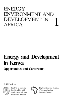 Energy and Development in Kenya Opportunities and Constraints