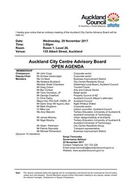 Agenda of Auckland City Centre Advisory Board