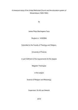 A Missional Study of the United Methodist Church and the Education System of Mozambique (1929-1992)