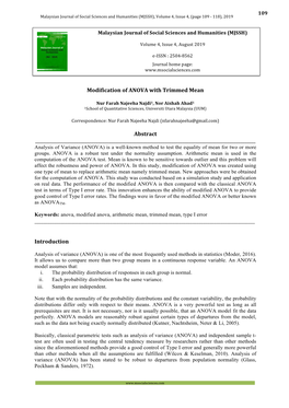 Modification of ANOVA with Trimmed Mean Abstract