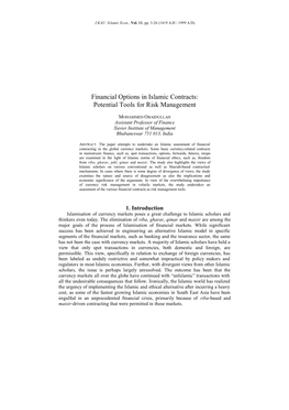 Financial Options in Islamic Contracts: Potential Tools for Risk Management