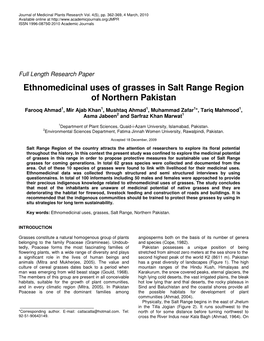 Ethnomedicinal Uses of Grasses in Salt Range Region of Northern Pakistan