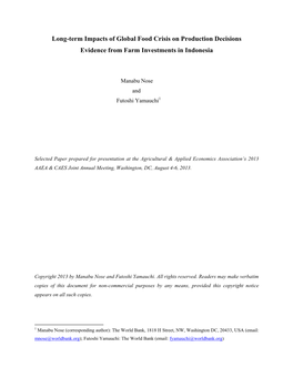 Long-Term Impacts of Global Food Crisis on Production Decisions Evidence from Farm Investments in Indonesia