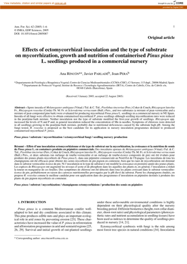 Effects of Ectomycorrhizal Inoculation and the Type of Substrate on Mycorrhization, Growth and Nutrition of Containerised Pinus Pinea L