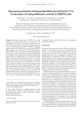 Increased Production of Human Fibroblast Growth Factor 17 in Escherichia Coli and Proliferative Activity in NIH3T3 Cells