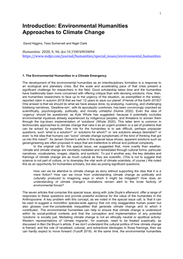 Introduction: Environmental Humanities Approaches to Climate Change