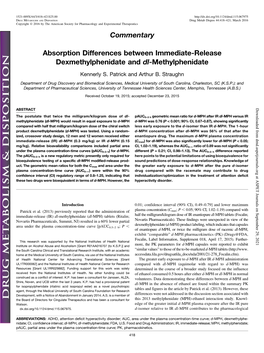 Absorption Differences Between Immediate-Release Dexmethylphenidate and Dl-Methylphenidate