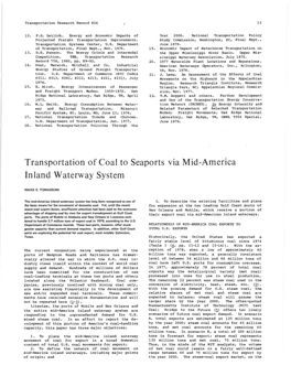 Transportation of Coal to Seaports Via Mid-America Inland Waterway System