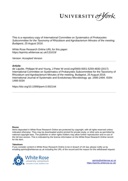 International Committee on Systematics of Prokaryotes Subcommittee for the Taxonomy of Rhizobium and Agrobacterium Minutes of the Meeting, Budapest, 25 August 2016