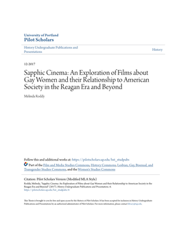 Sapphic Cinema: an Exploration of Films About Gay Women and Their Relationship to American Society in the Reagan Era and Beyond Melinda Roddy