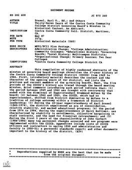 Thirty-Seven Years of the Contra Costa Community College District Governing Board's Minutes in Historical Context