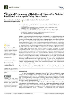 Viticultural Performance of Hybrids and Vitis Vinifera Varieties Established in Annapolis Valley (Nova Scotia)