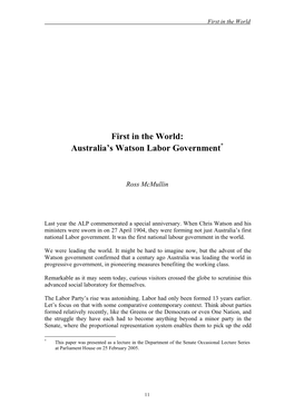 Australia's Watson Labor Government