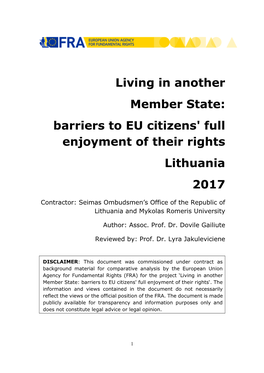 Living in Another Member State: Barriers to EU Citizens' Full Enjoyment of Their Rights Lithuania