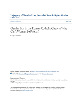 Gender Bias in the Roman Catholic Church: Why Can't Women Be Priests? Cheryl Y