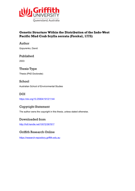 Population Genetics of the Mudcrab Scylla Serrata