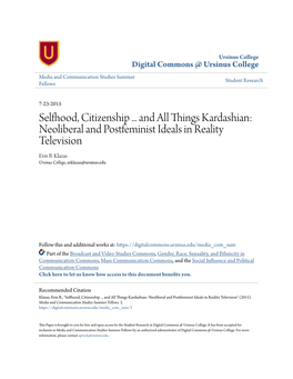 Selfhood, Citizenship ... and All Things Kardashian: Neoliberal and Postfeminist Ideals in Reality Television Erin B