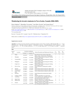 Monitoring for Invasive Tunicates in Nova Scotia, Canada (2006-2009)
