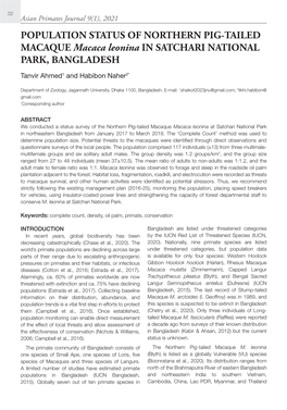 POPULATION STATUS of NORTHERN PIG-TAILED MACAQUE Macaca Leonina in SATCHARI NATIONAL PARK, BANGLADESH