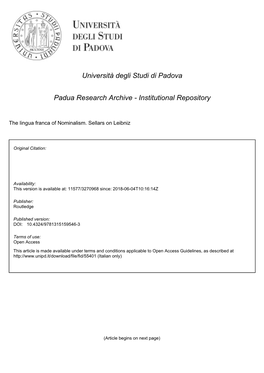 Università Degli Studi Di Padova Padua