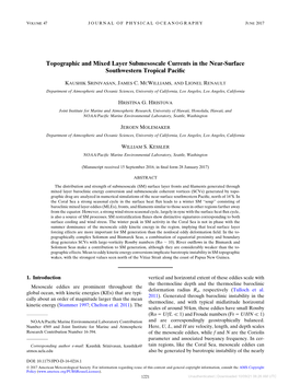 Downloaded 10/09/21 06:26 AM UTC 1222 JOURNAL of PHYSICAL OCEANOGRAPHY VOLUME 47 Zonal Jets in the Region (Qiu Et Al