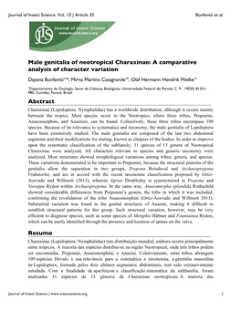 Male Genitalia of Neotropical Charaxinae: a Comparative Analysis of Character Variation