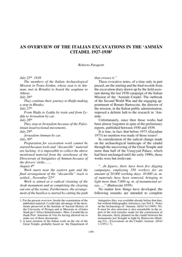 An Overview of the Italian Excavations in the 'Amm N Citadel 1927-19381