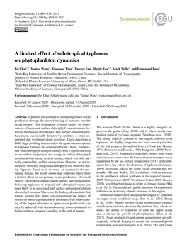 Articles Occurred in the Subsurface Layer Rather Than Ing of the Mixed Layer Upon Passage of the Typhoon (Fig