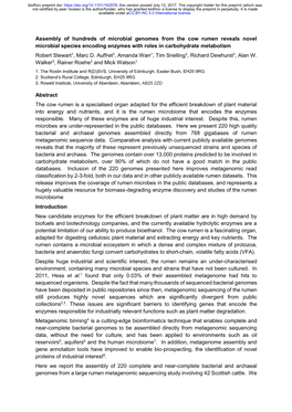 Assembly of Hundreds of Microbial Genomes from the Cow Rumen Reveals Novel Microbial Species Encoding Enzymes with Roles in Carb