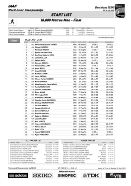 START LIST 10,000 Metres Men - Final