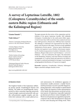 A Survey of Lepturinae Latreille, 1802 (Coleoptera: Cerambycidae) of the South- Eastern Baltic Region (Lithuania and the Kaliningrad Region)