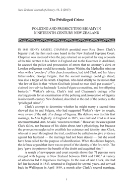 The Privileged Crime: Policing and Prosecuting Bigamy in Nineteenth-Century New Zealand, by Raewyn Dalziel, P