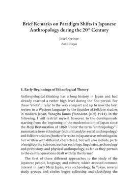 Brief Remarks on Paradigm Shifts in Japanese Anthropology During the 20Th Century